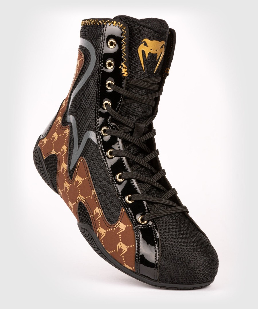 buty bokserskie venum elite evo monogram – czarno-brązowe