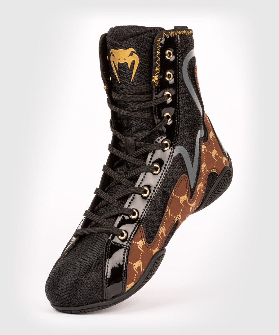 buty bokserskie venum elite evo monogram – czarno-brązowe