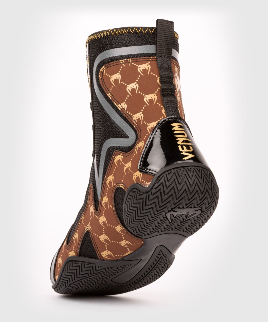 buty bokserskie venum elite evo monogram – czarno-brązowe