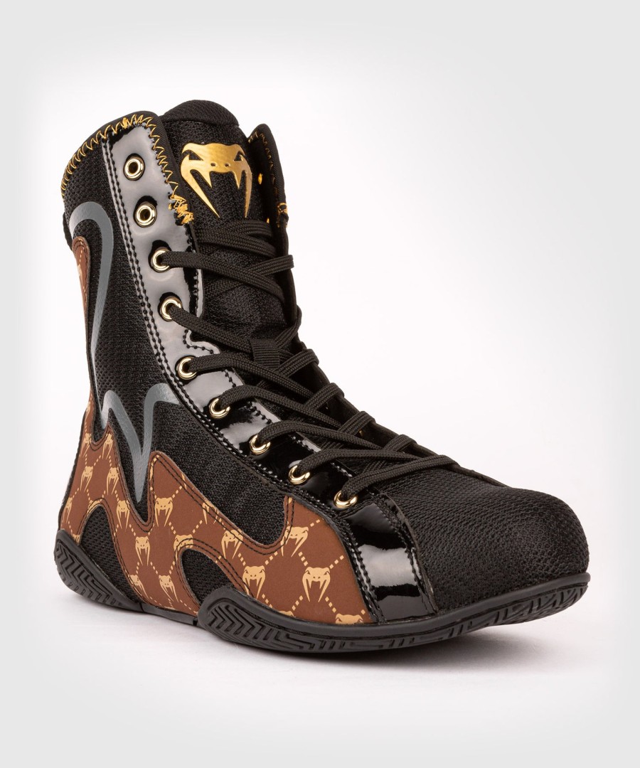 buty bokserskie venum elite evo monogram – czarno-brązowe