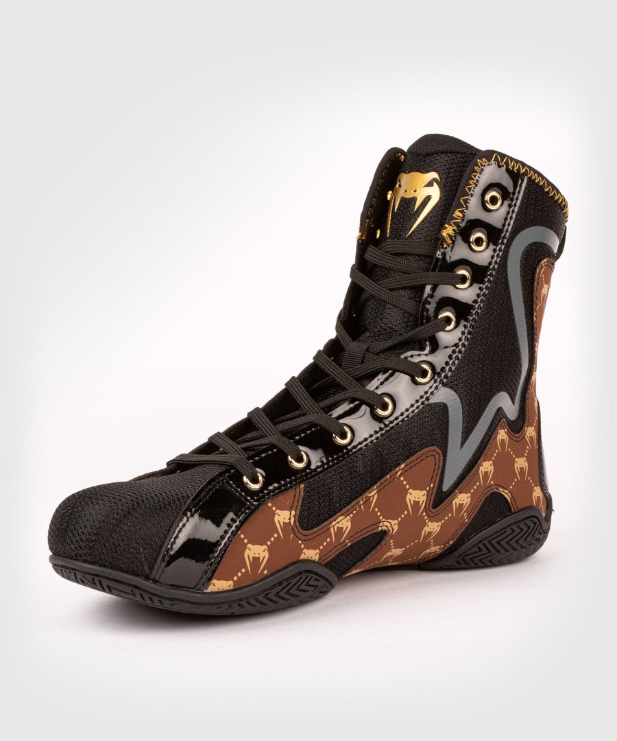buty bokserskie venum elite evo monogram – czarno-brązowe