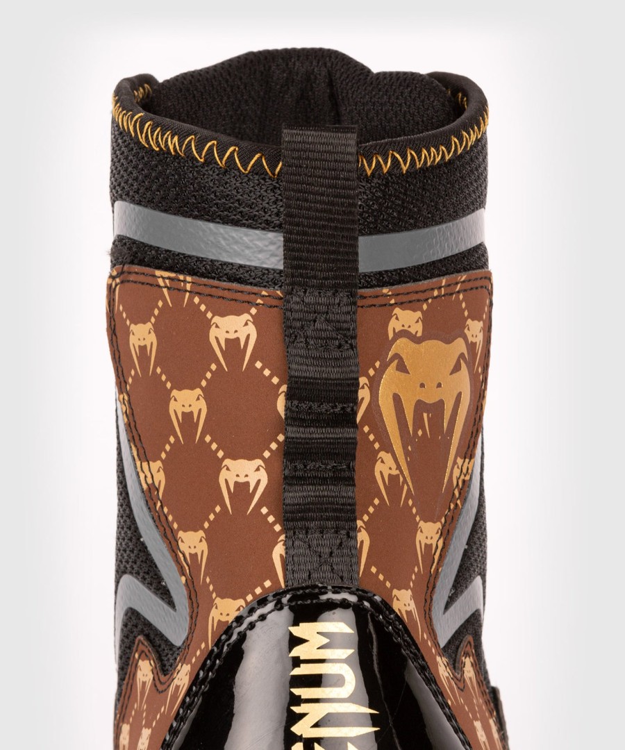 buty bokserskie venum elite evo monogram – czarno-brązowe