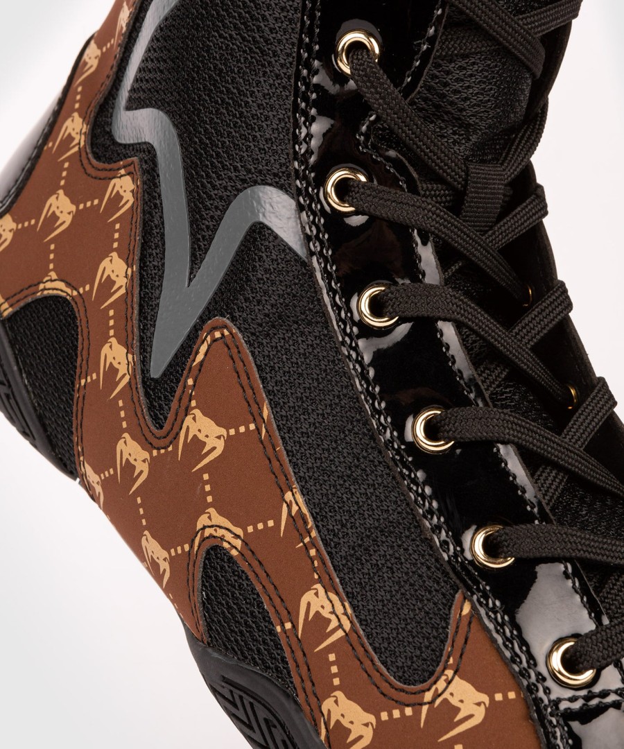 buty bokserskie venum elite evo monogram – czarno-brązowe