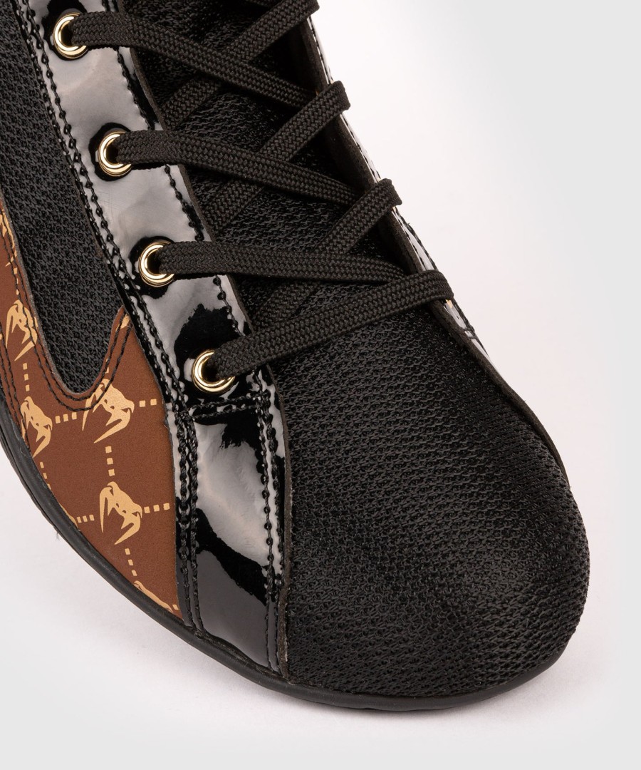 buty bokserskie venum elite evo monogram – czarno-brązowe