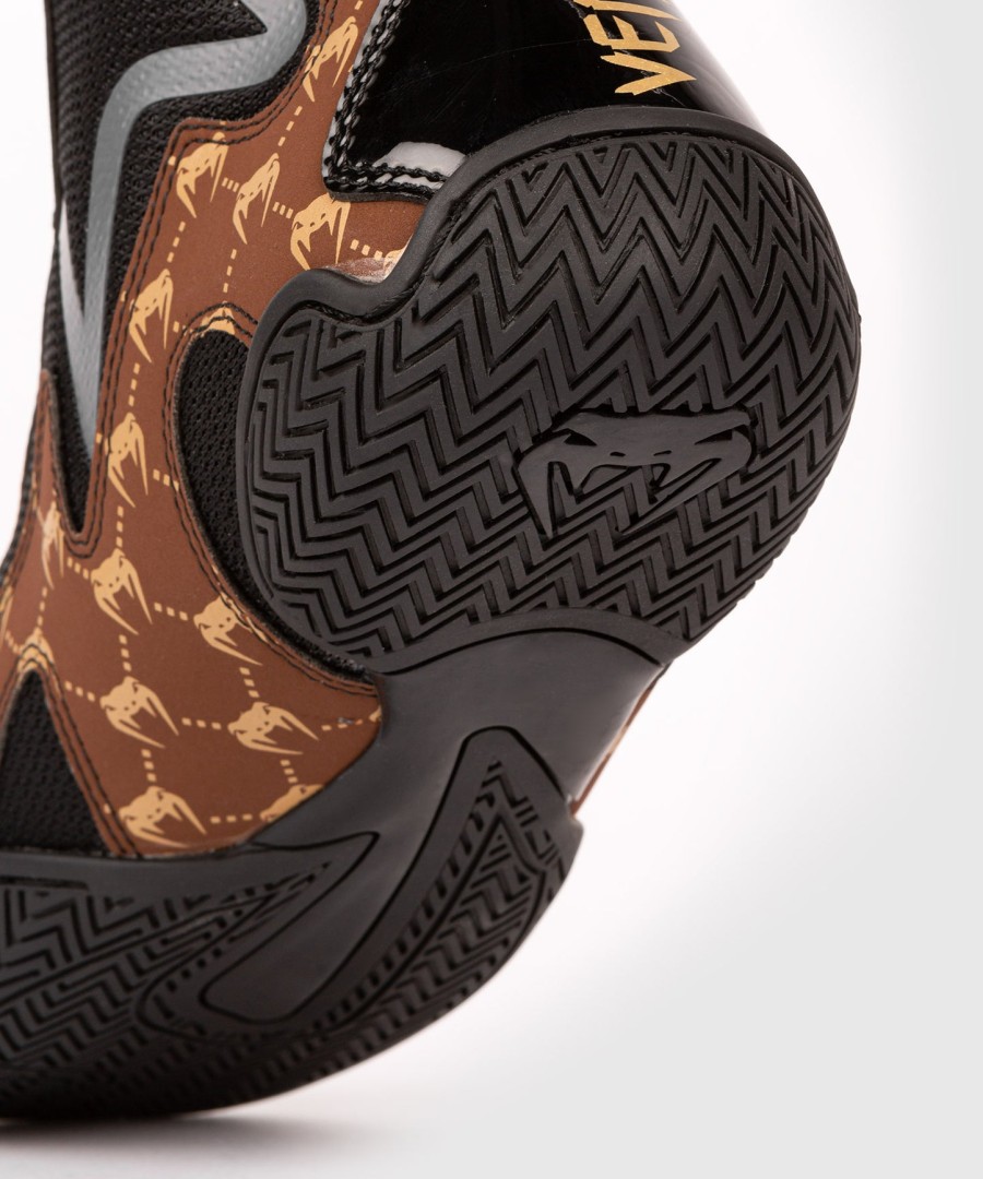 buty bokserskie venum elite evo monogram – czarno-brązowe