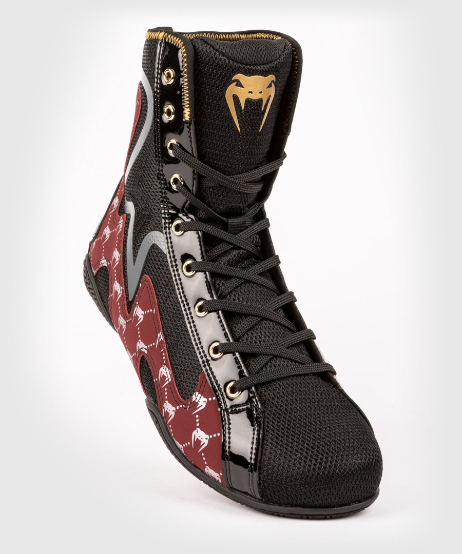 buty bokserskie venum elite evo monogram – czarno-bordowe