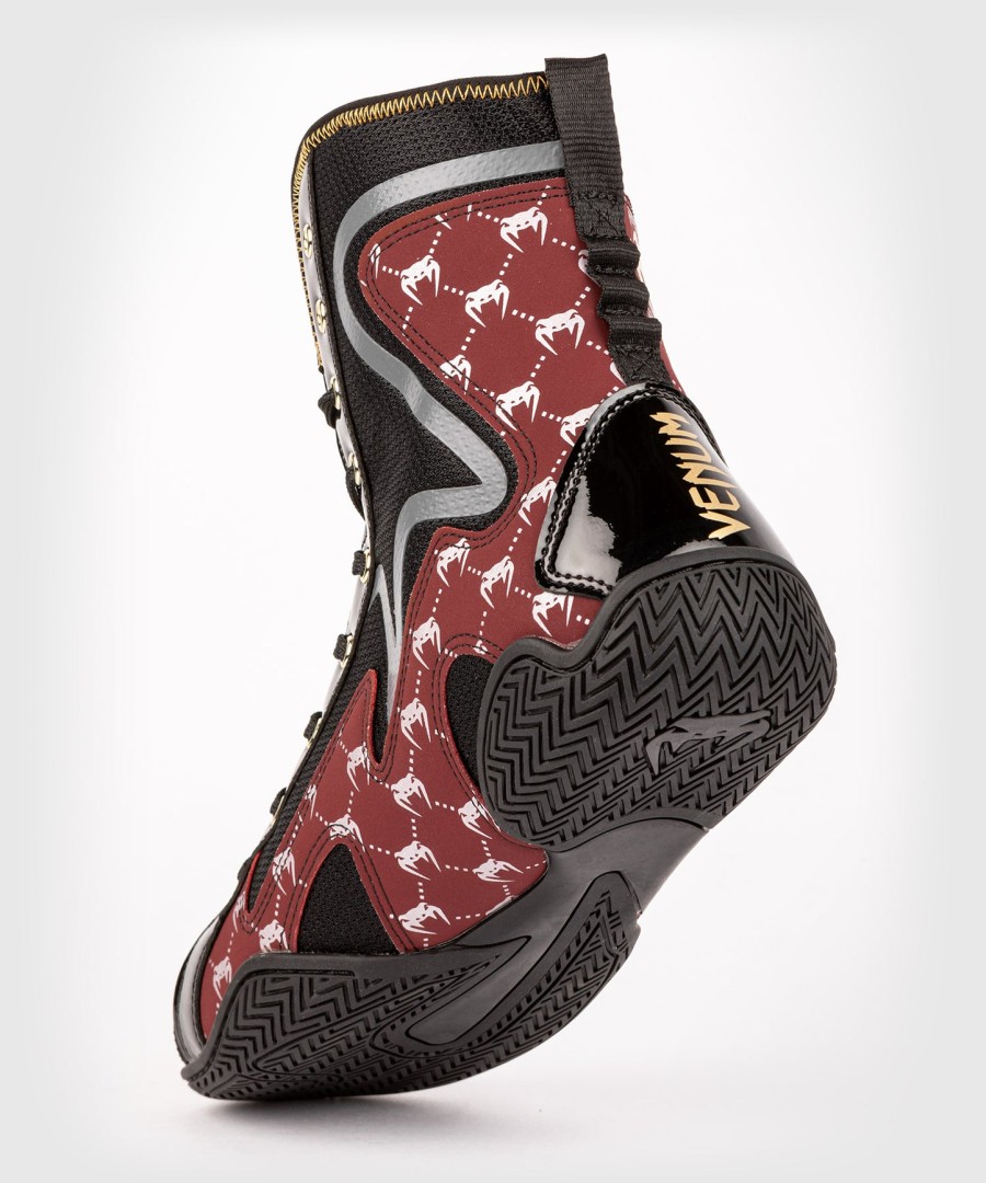 buty bokserskie venum elite evo monogram – czarno-bordowe