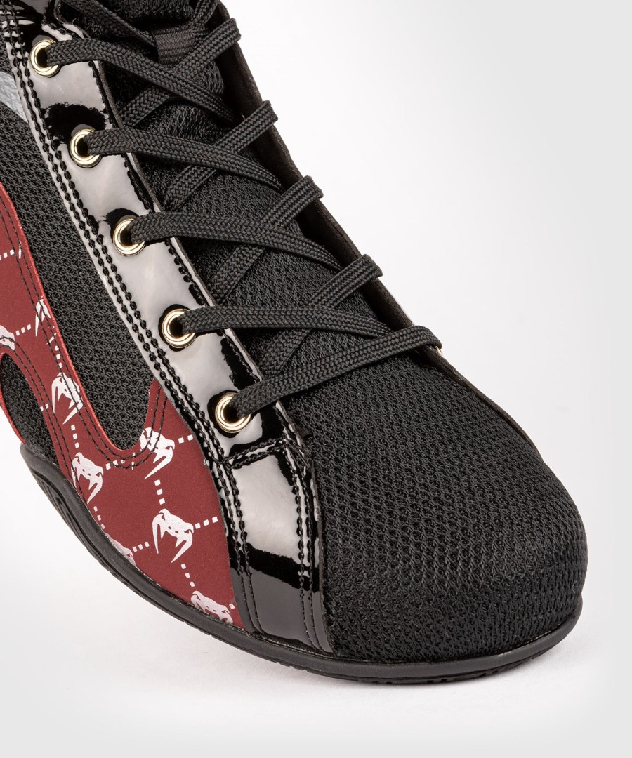 buty bokserskie venum elite evo monogram – czarno-bordowe