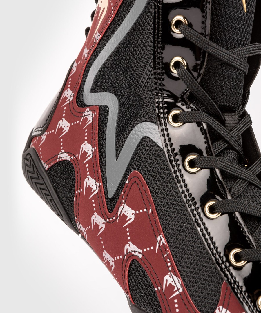buty bokserskie venum elite evo monogram – czarno-bordowe