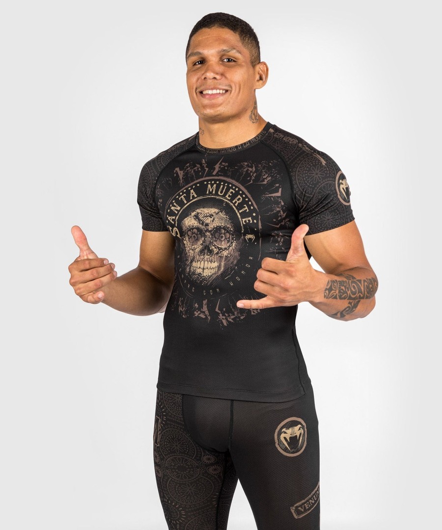 venum santa muerte dark side - rashguard z krótkim rękawem - czarnybrązowy