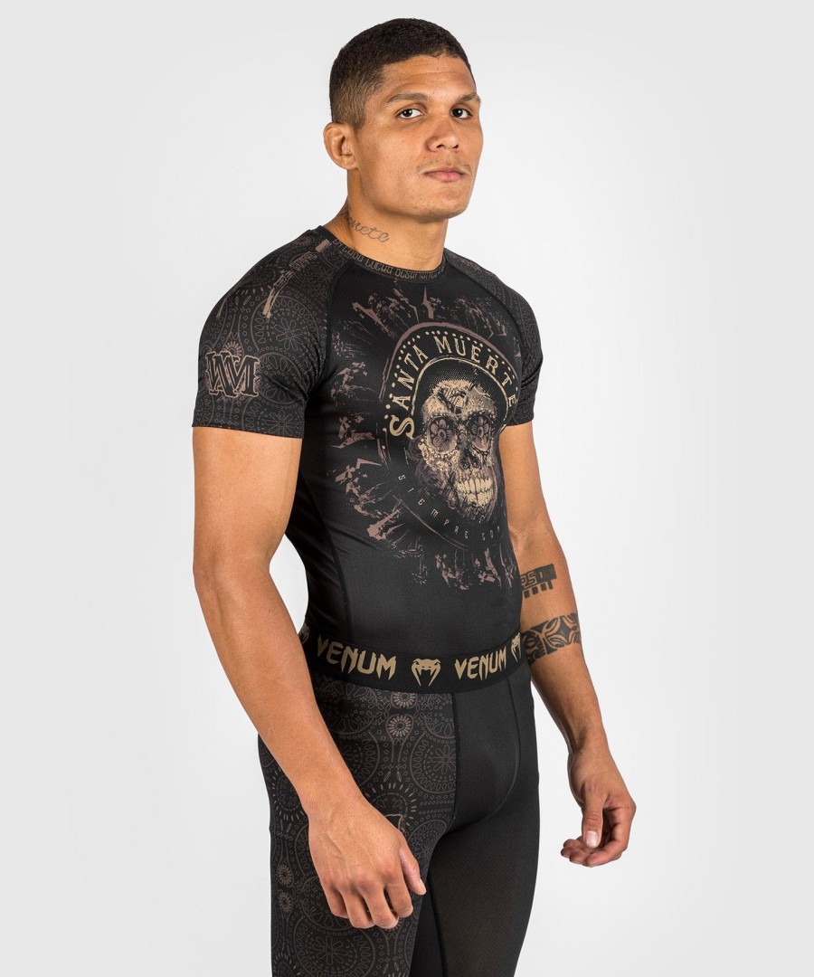 venum santa muerte dark side - rashguard z krótkim rękawem - czarnybrązowy