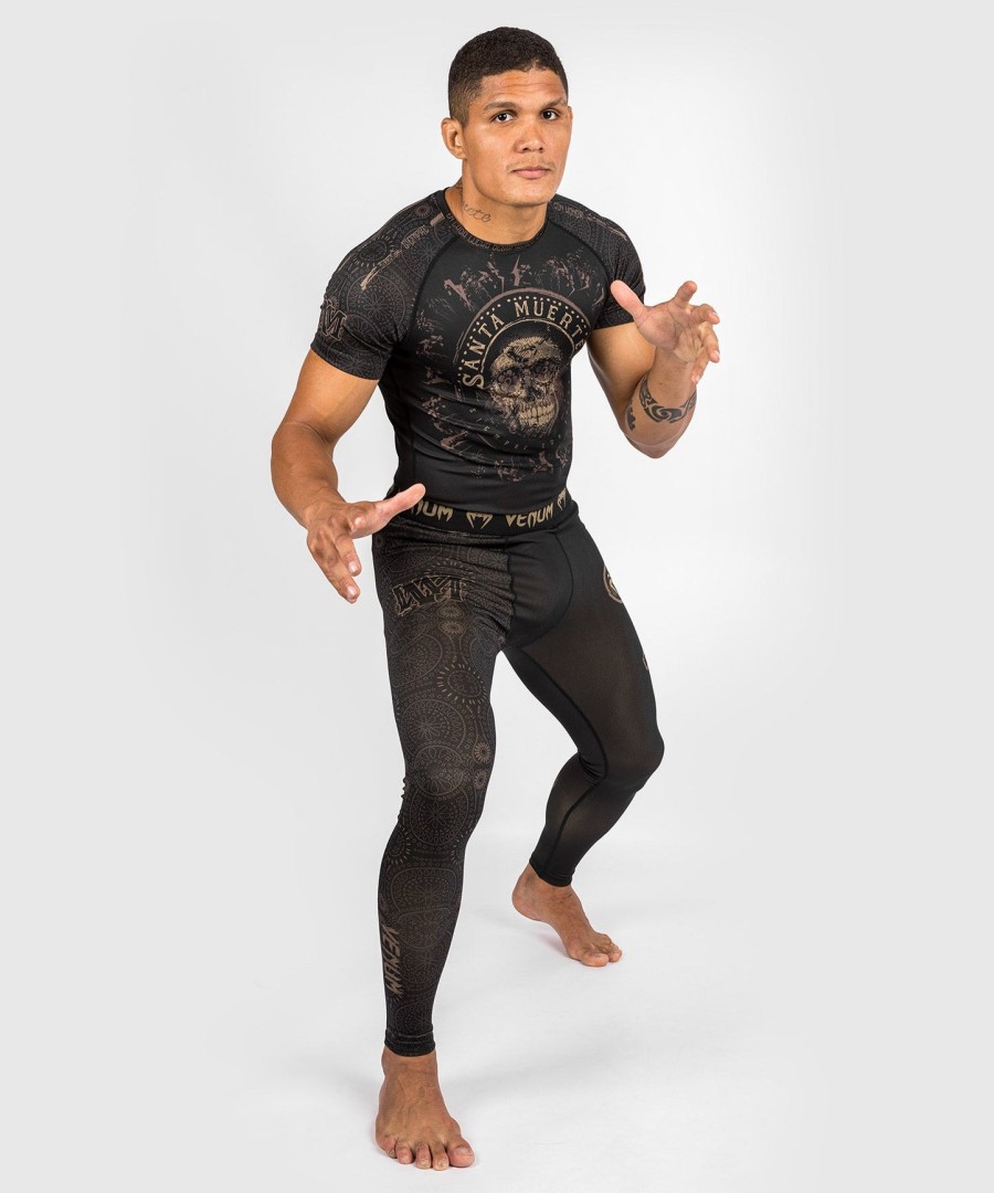 venum santa muerte dark side - rashguard z krótkim rękawem - czarnybrązowy