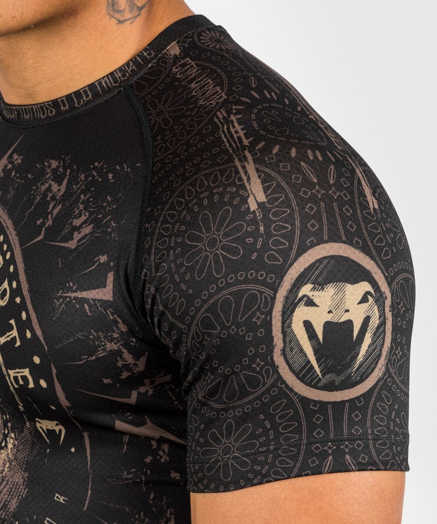 venum santa muerte dark side - rashguard z krótkim rękawem - czarnybrązowy