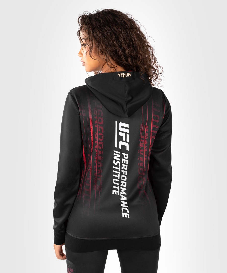 bluza z kapturem damska ufc venum performance institute 2.0 na zamek – czarno-czerwona