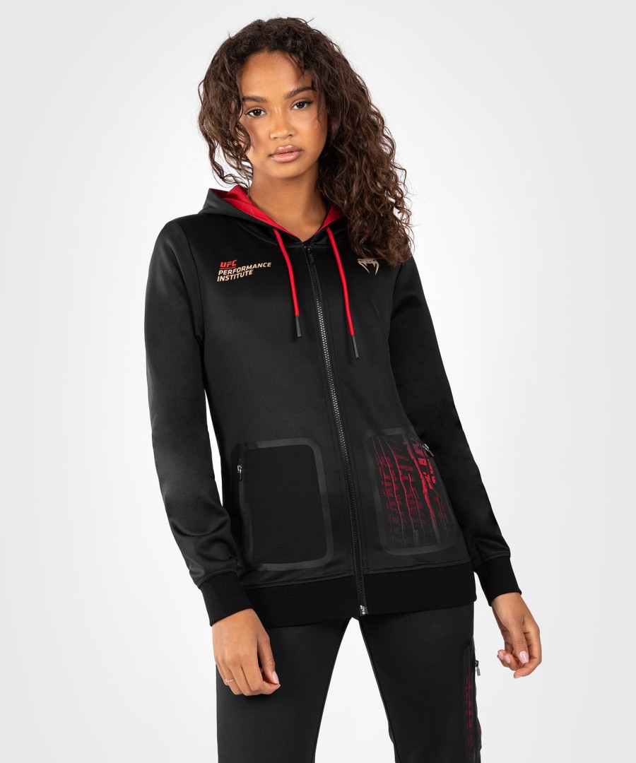bluza z kapturem damska ufc venum performance institute 2.0 na zamek – czarno-czerwona