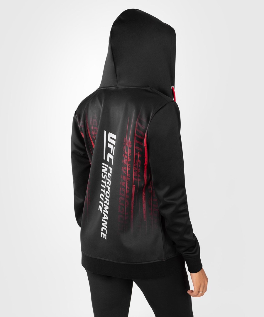 bluza z kapturem damska ufc venum performance institute 2.0 na zamek – czarno-czerwona
